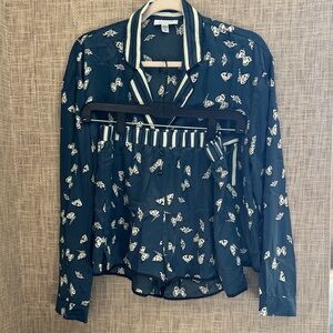 Topshop Navy Butterfly Print Button Down Shirt